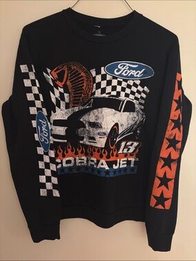 Ford Black Cobra Jet Graphic Crewneck Sweatshirt with Orange Accents